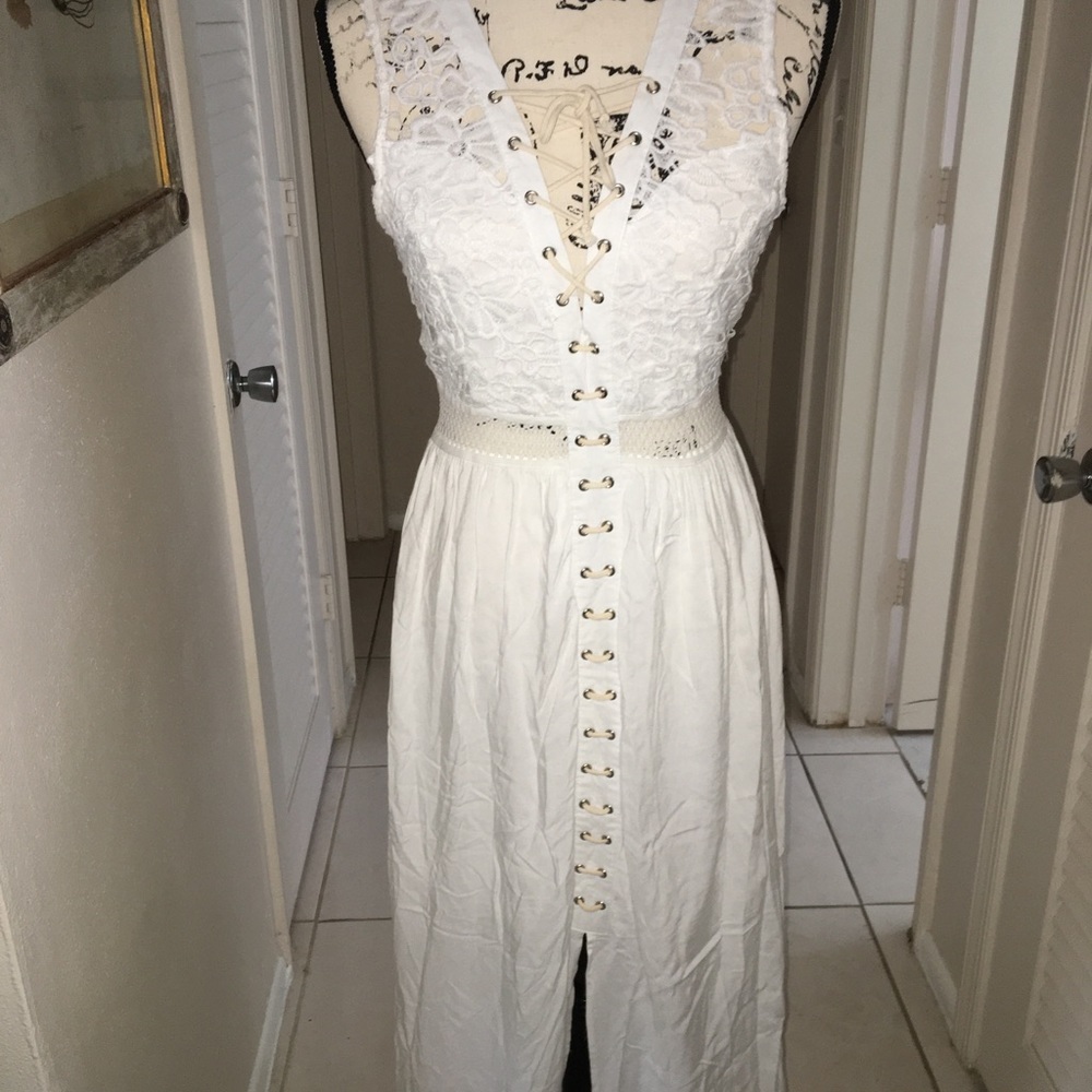 White crocheted dress with front split